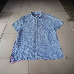 J Jill Womens Sixe XL Floral Back Striped Collared Button Front Shirt Blouse